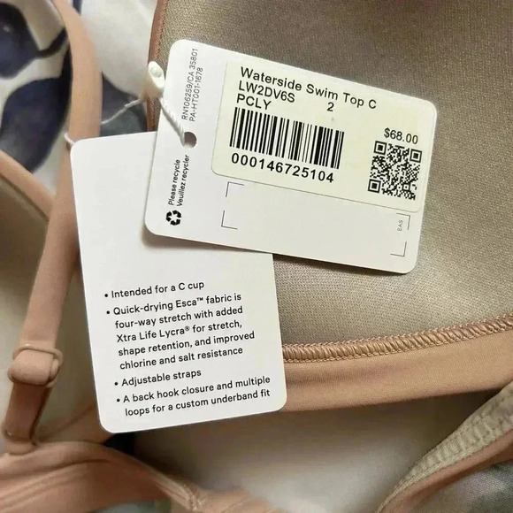 Lululemon Lightly Padded Triangle Bra Swim Top Adjustable Straps Beige Size 2 - Picture 7 of 7